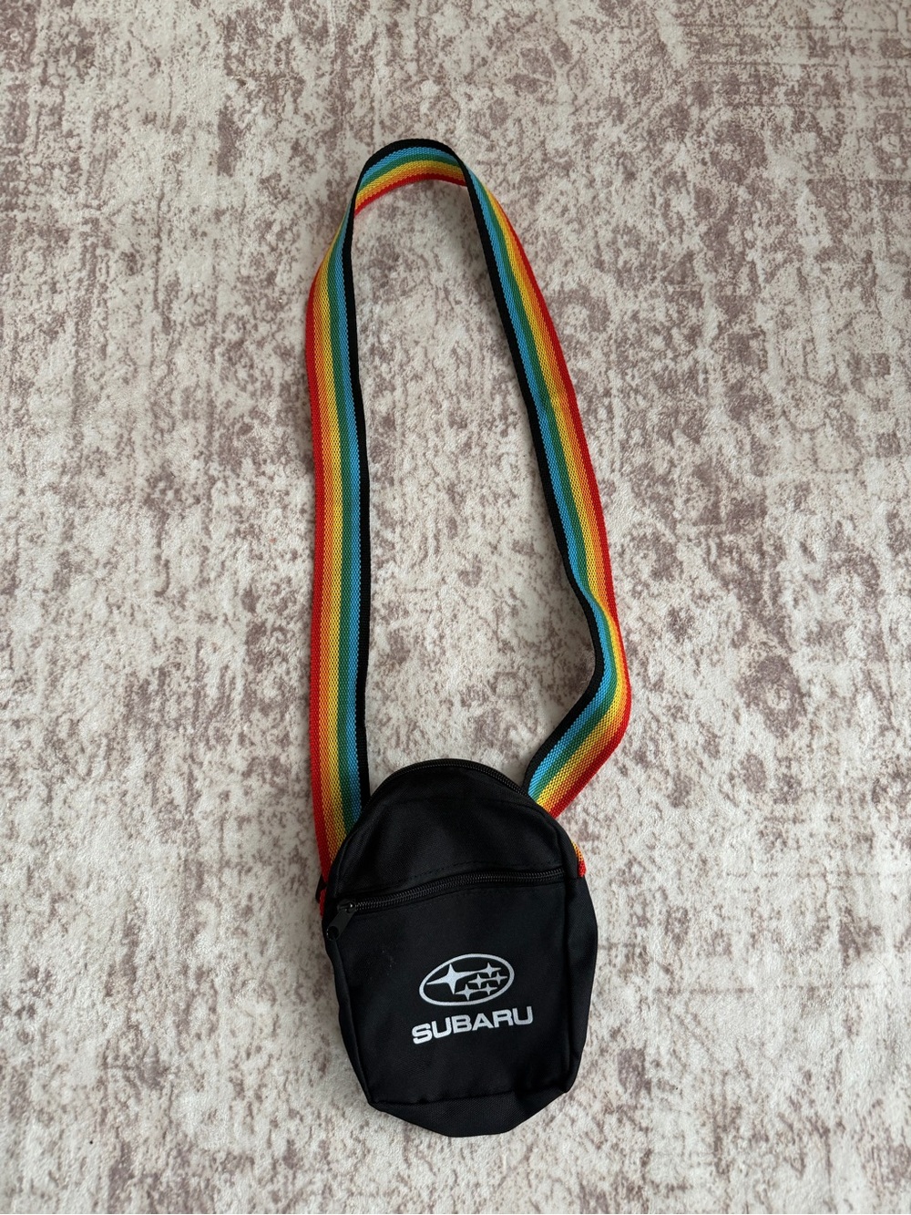Black Crossbody Bag with Rainbow Strap